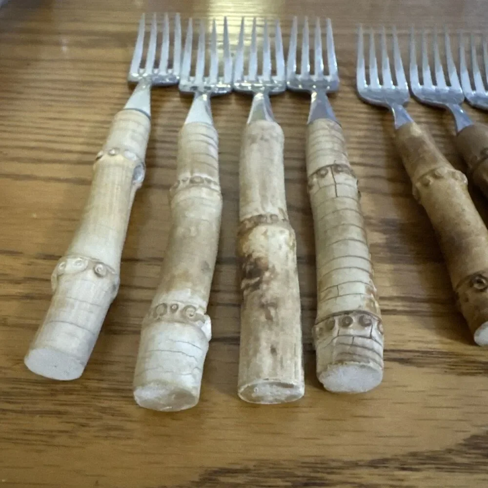 VTG Natural Bamboo Handle Flatware-Made in France Stainless Steel-12 Pieces